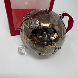 Egyptian Hand Blown Glass Christmas Ornament with Red Ribbon Ltd Ed Red Gold